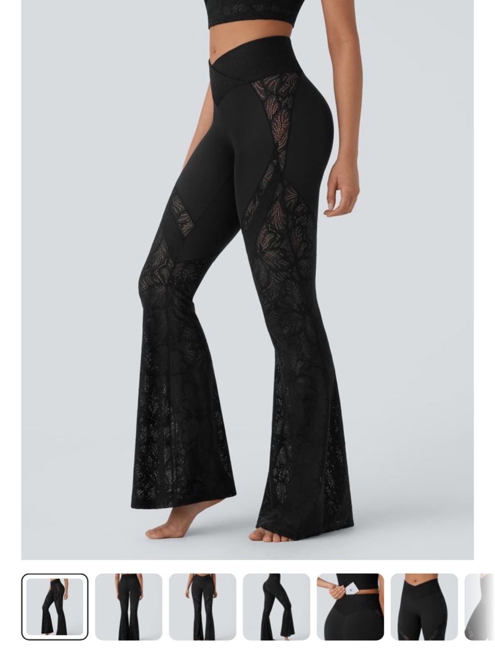 Halara SoftlyZero™ High Waisted Crossover Lace Flare Yoga Leggings
